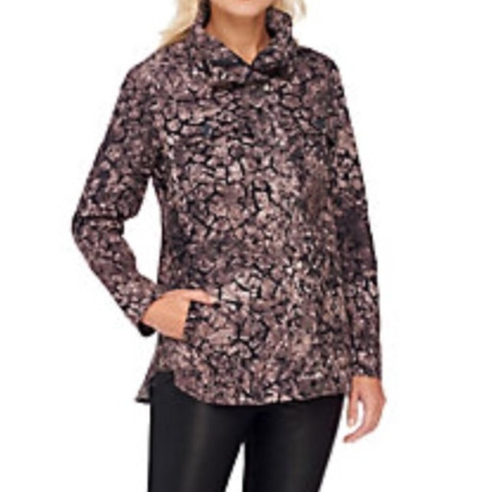 LOGO Lori Goldstein Size 20W Cotton Twill Printed Camo‎ Button Jacket Brown